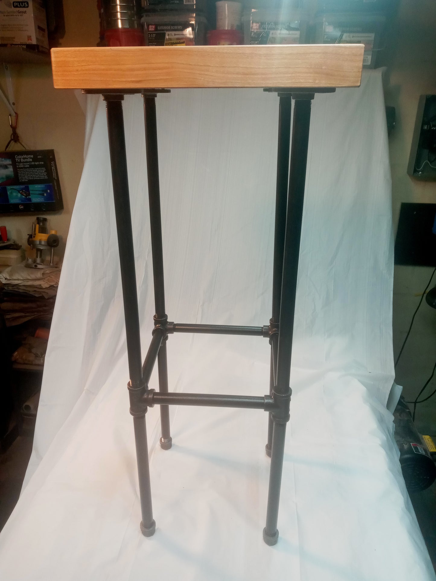 1007 - Wood and Iron Pipe Bar Stool